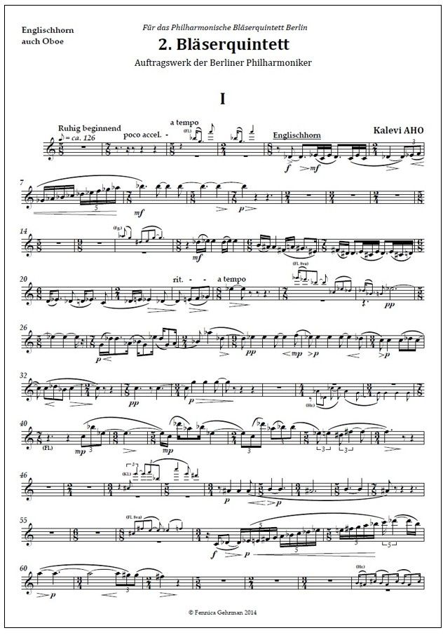 Wind Quintet No. 2 / Puhallinkvintetto No. 2 (2014) : parts
