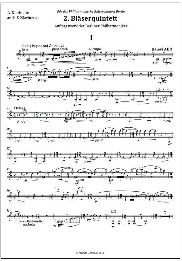 Wind Quintet No. 2 / Puhallinkvintetto No. 2 (2014) : parts