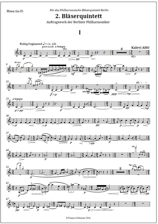 Wind Quintet No. 2 / Puhallinkvintetto No. 2 (2014) : parts