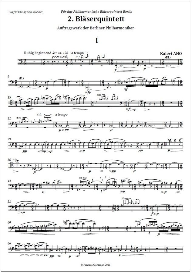 Wind Quintet No. 2 / Puhallinkvintetto No. 2 (2014) : parts