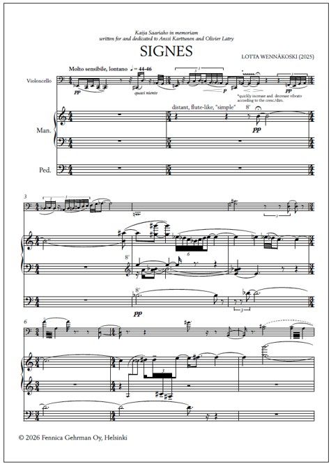 Signes for violoncello and organ