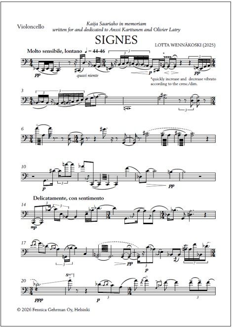 Signes for violoncello and organ