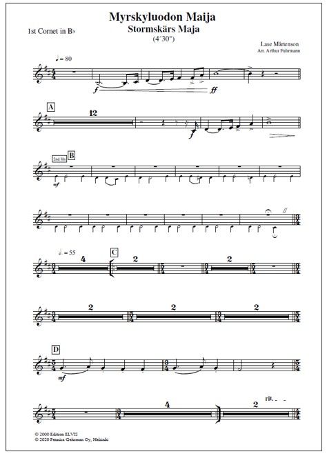 Myrskyluodon Maija for wind band (PDF) - Score & parts