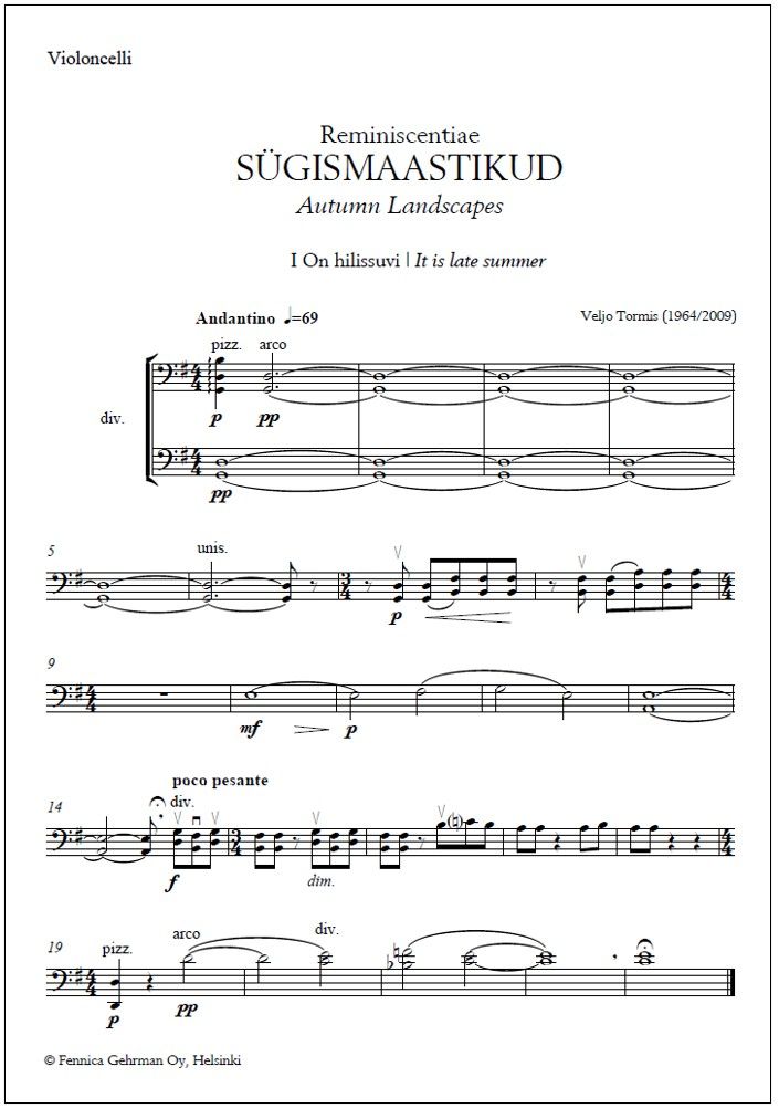 Reminiscentia: Sügismaastikud for string orchestra - Score & parts