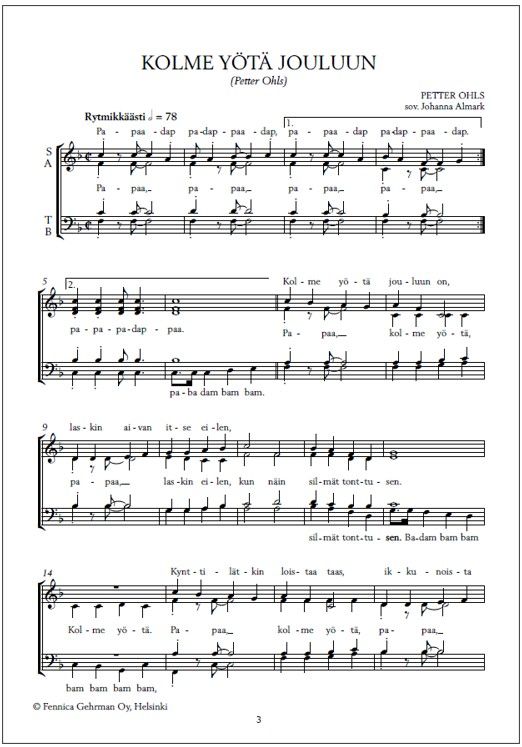 Kolme yötä jouluun on (PDF) - Mixed choir