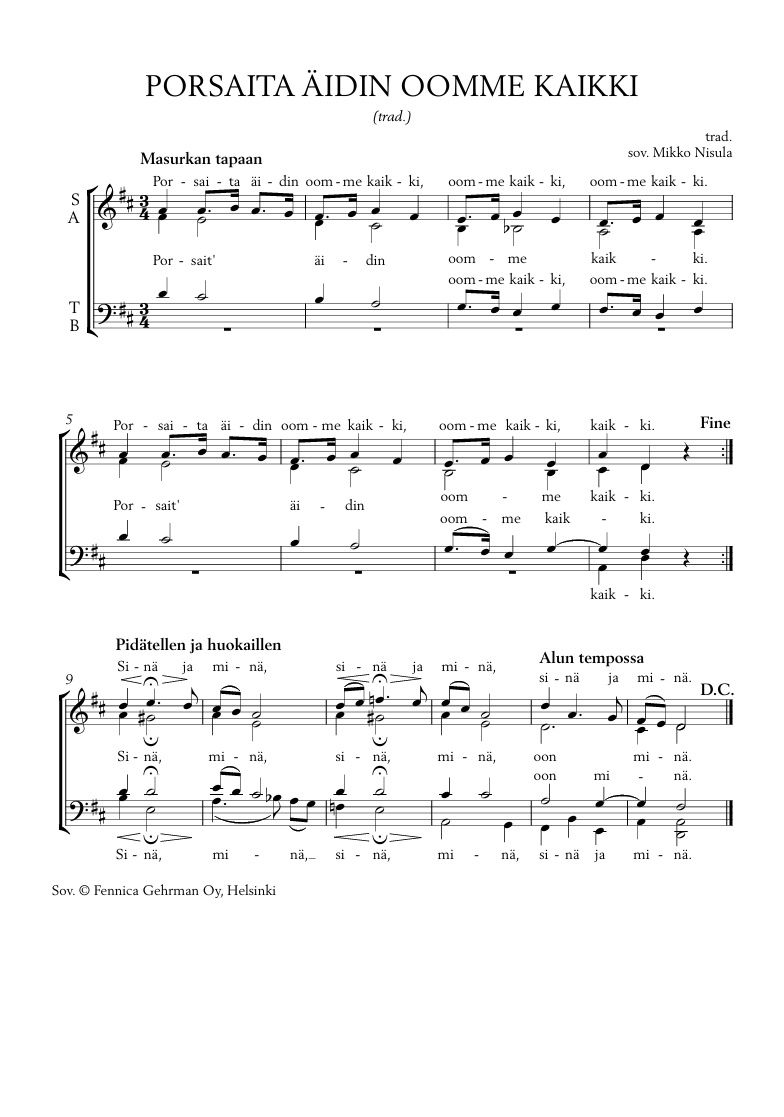 Porsaita äidin oomme kaikki (PDF) - Mixed choir