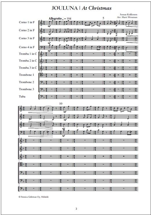 Jouluna (At Christmas) for brass ensemble (PDF) - Score & parts