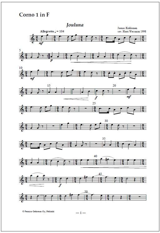 Jouluna (At Christmas) for brass ensemble (PDF) - Score & parts