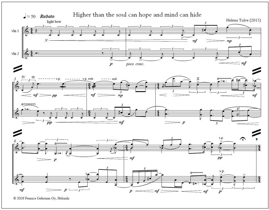 higher than soul can hope and mind can hide for two violins (PDF) - Playing score