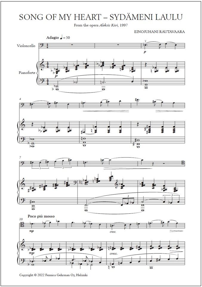 Sydämeni laulu (Song of My Heart) for cello and piano