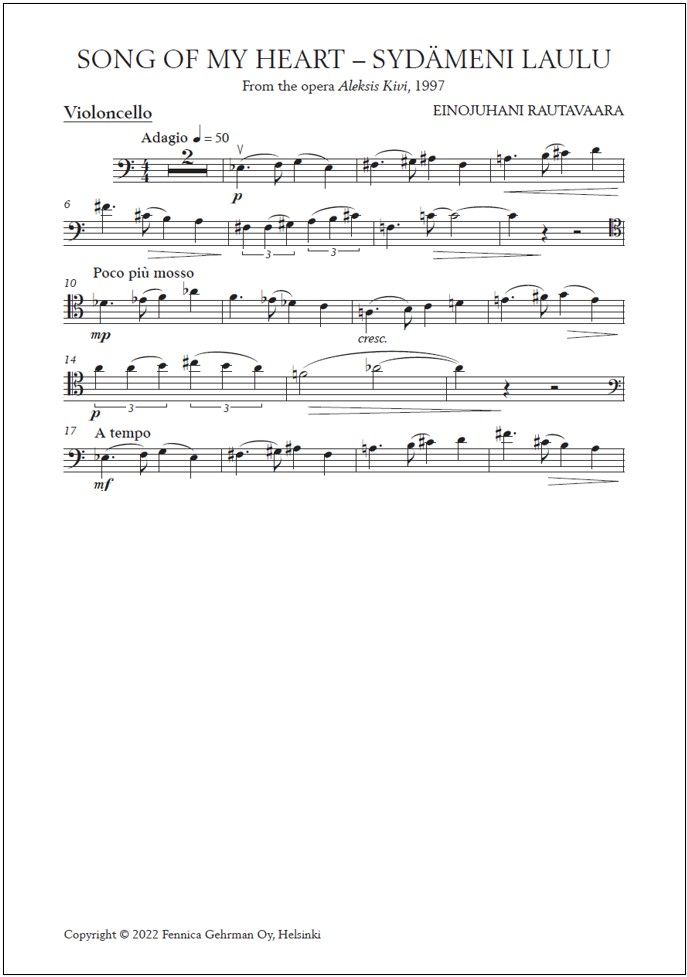 Sydämeni laulu (Song of My Heart) for cello and piano