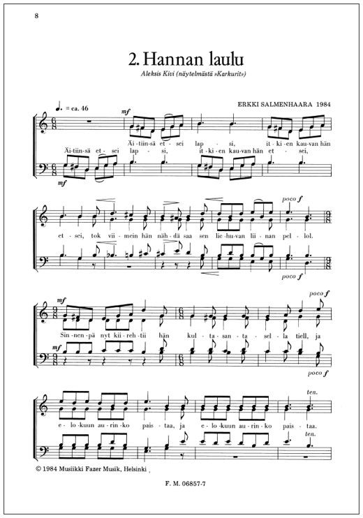 Kaksi Kiven runoa (PDF) - Mixed choir