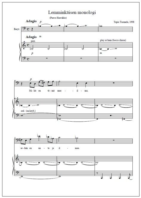 Lemminkäisen monologi for baritone and piano